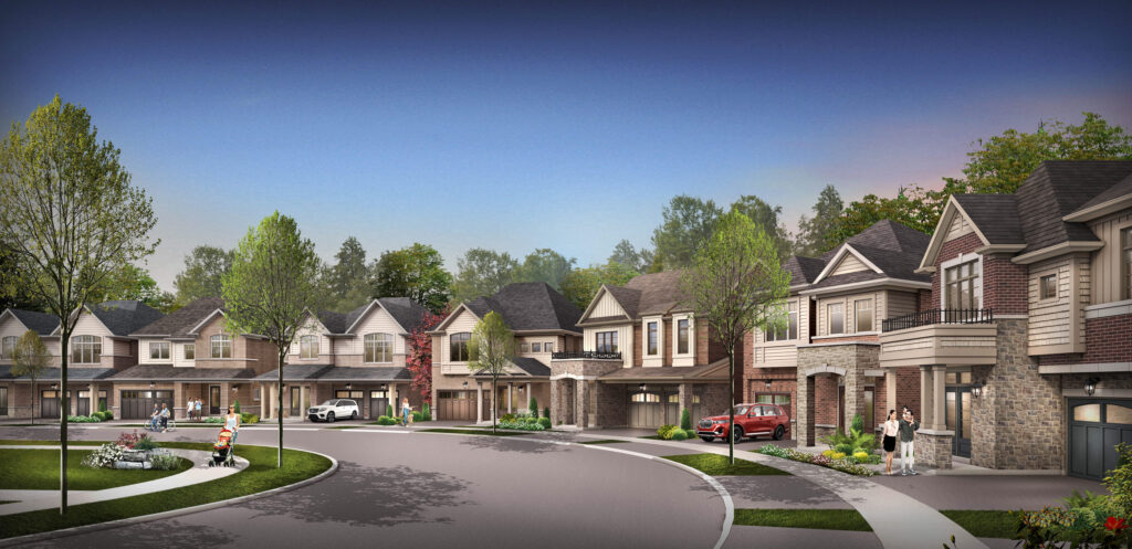 Sundial Homes detached streetscape rendering at Trails of Whitevale