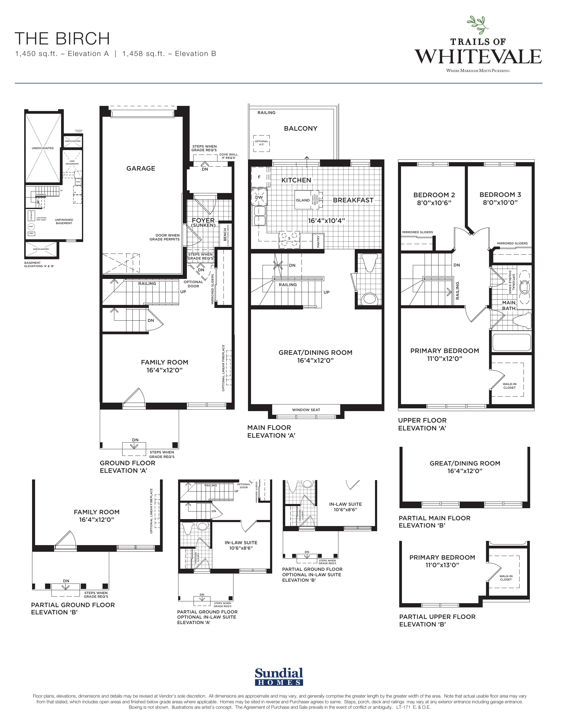 The Birch Complete plan original drawing including dimensions and builder footnotes